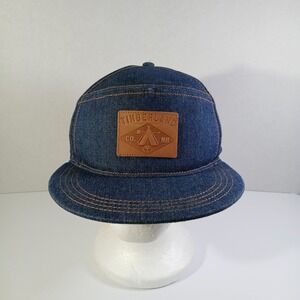 Timberland Denim Baseball Cap Brown Leather Patch Logo Adjustable Strap NH